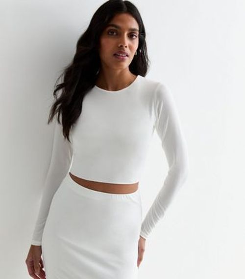 White Jersey Long Sleeve Crop...