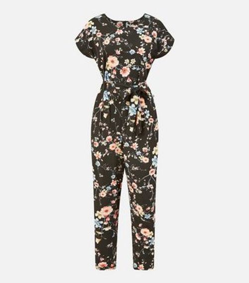 Yumi Black Floral Belted...