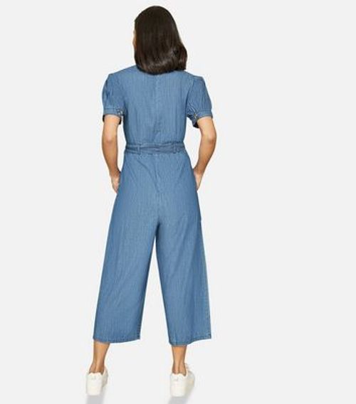 Yumi Pale Blue Denim Strappy Crop Jumpsuit
