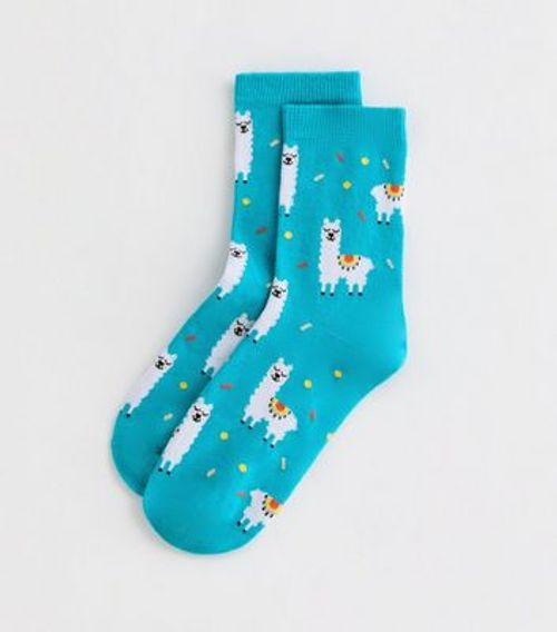 Teal Llama Tube Socks New Look