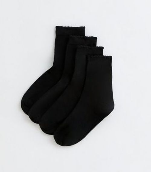 4 Pack Black Frill Edge Ankle...