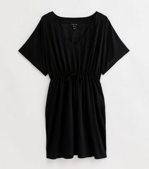 Black V Neck Drawstring Waist...