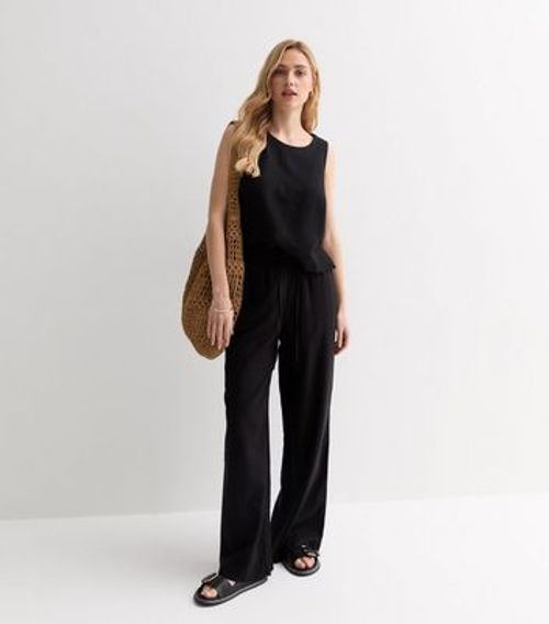 Black Linen-Blend Vest Top...