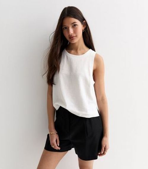 White Linen-Blend Vest Top...