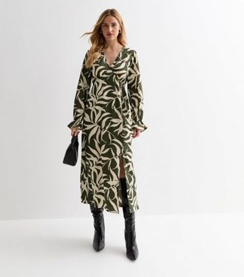 Green Leaf Print Split Hem...