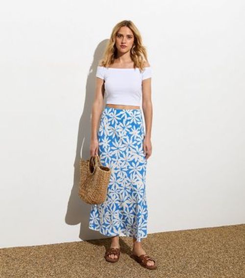 Blue Floral Print Bias Midi...