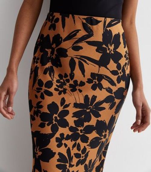 Bloom Print Satin Midi Skirt...