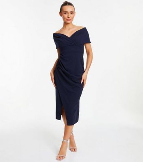 QUIZ Navy Ruched Midi Dress...