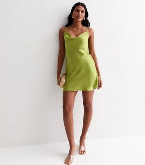 Olive Satin Cowl Neck Strappy...