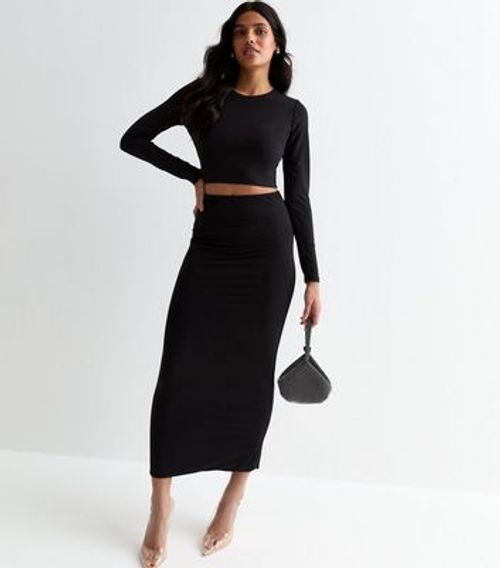 Black High Waist Midi Skirt...