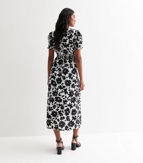 Black Floral Print Midi Dress...