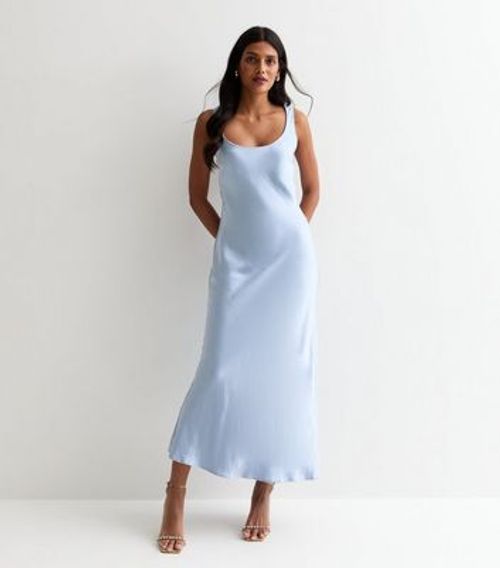 Pale Blue Satin Scoop-Neck...