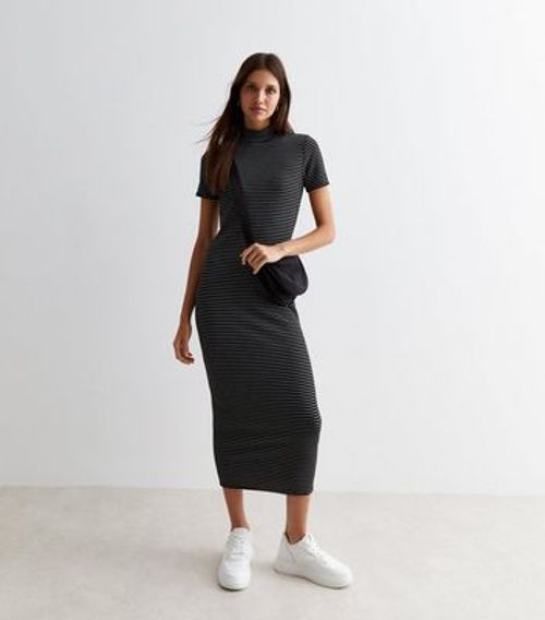 Black Stripe High Neck Midi...