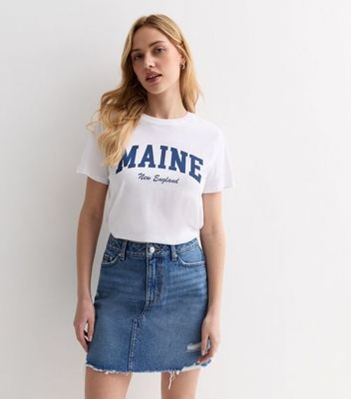 Blue Denim Raw Hem Mini Skirt...