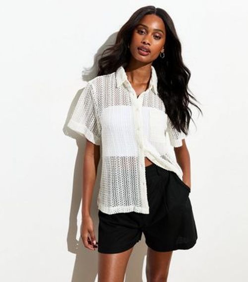 Cream Crochet Short Sleeve...