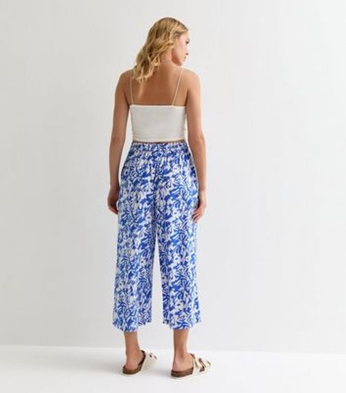 Blue Floral Wide Leg Crop...