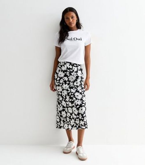 Black Bias Floral Print Midi...