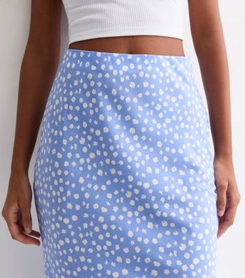 Blue Spot Print Bias Cut Midi...