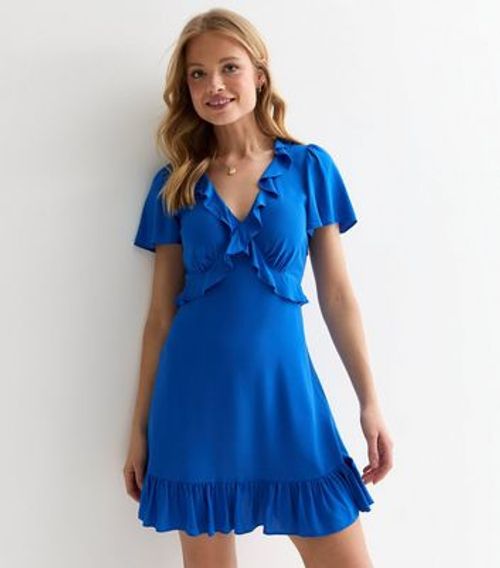 Bright Blue Ruffle Front Mini...