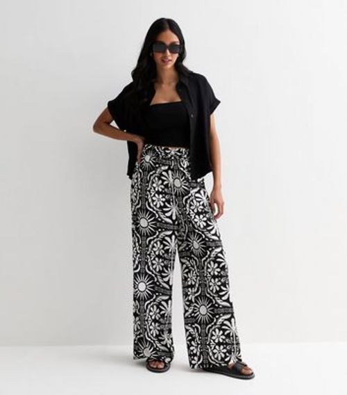 Black Abstract Print Wide Leg...