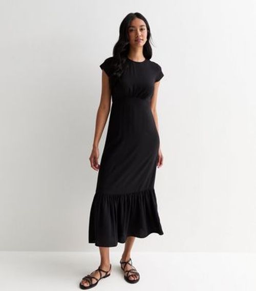 Black Ruffle Hem Midi Dress...