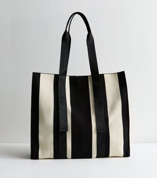 Black Knit Stripe Tote Bag New Look