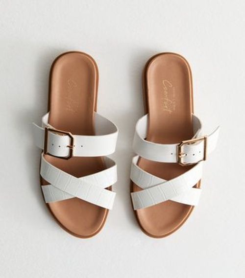 White Leather-Look Cross Strap Sandals New Look