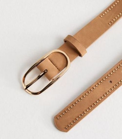 Tan Leather-Look Studded Belt...