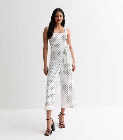 White Polka Dot Crop Jumpsuit...