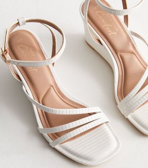 White Croc-Embossed Strappy...