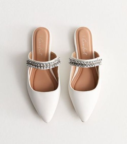 White Leaf-Gem Pointed-Toe...