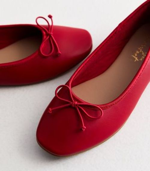 Red Leather-Look Ballerina Pumps New Look