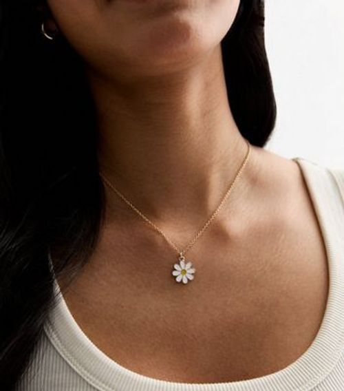 Gold Enamel Daisy Pendant...