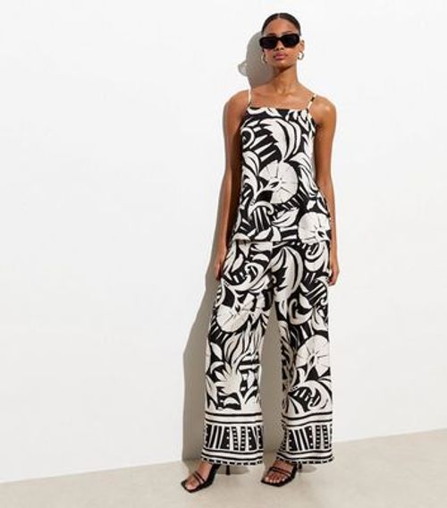 Black Abstract Print Wide Leg...