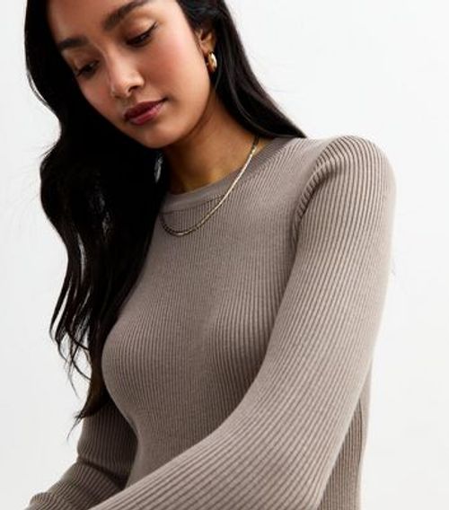 Mink Crew Neck Rib Knit Midi...