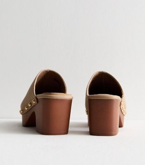 Brown Leather-Look Block-Heel...