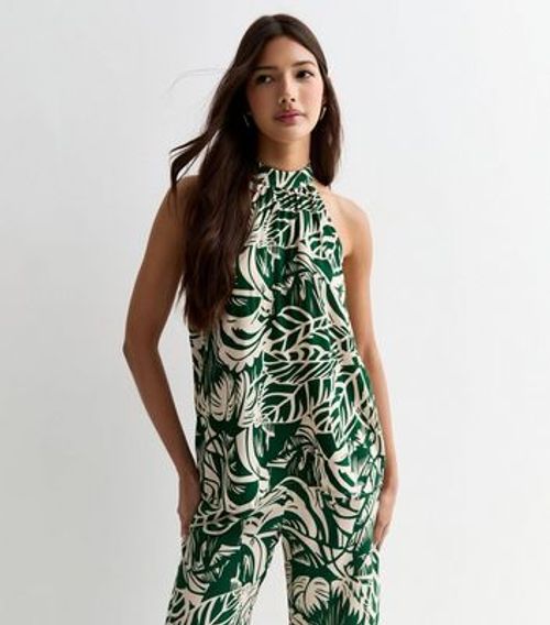 JDY Green Leaf Print Halter...