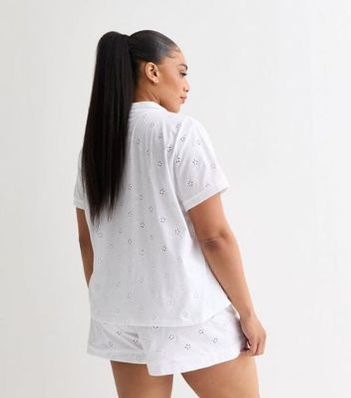 Curves White Embroidered Cotton Short Pyjama Set New Look