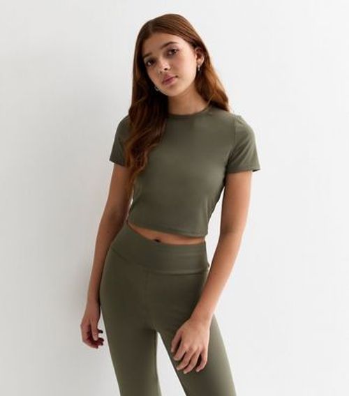 Girls Khaki Crew Neck Short...