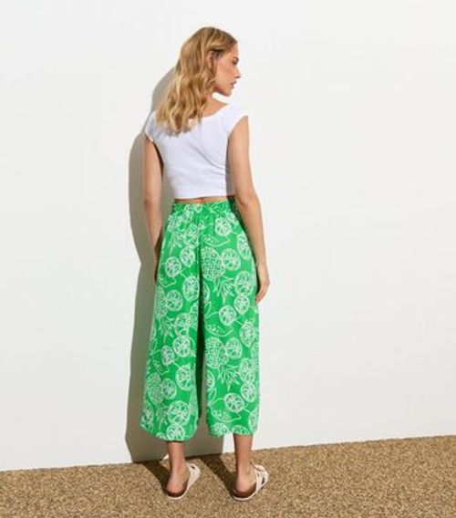 Green Fruit Print Wide Leg...