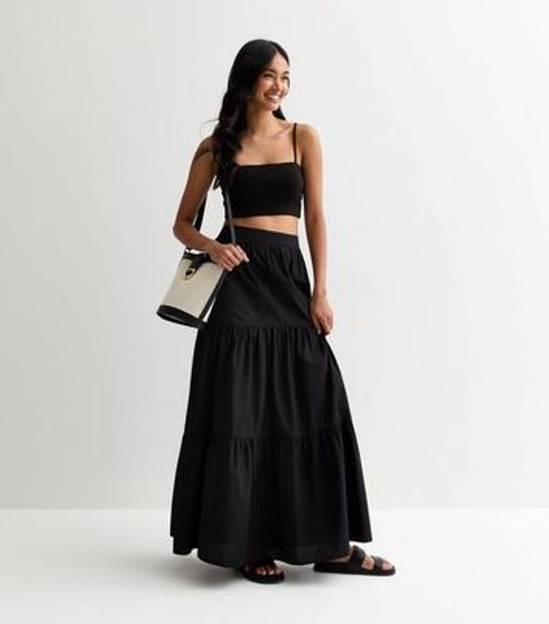 Black Poplin Tiered Maxi...