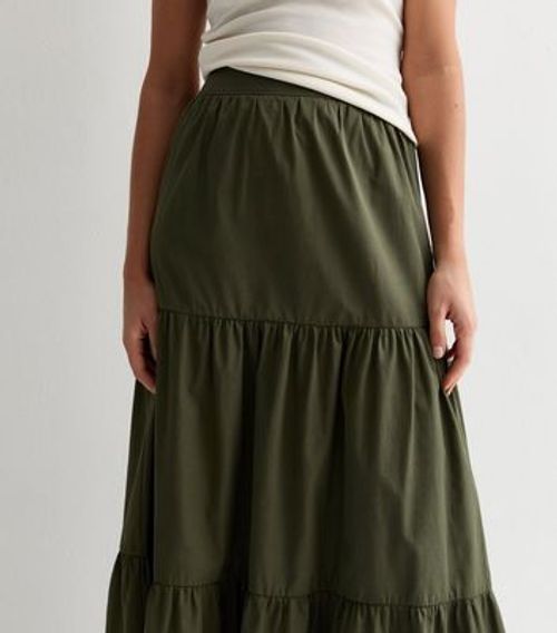 Khaki Poplin Tiered Maxi...