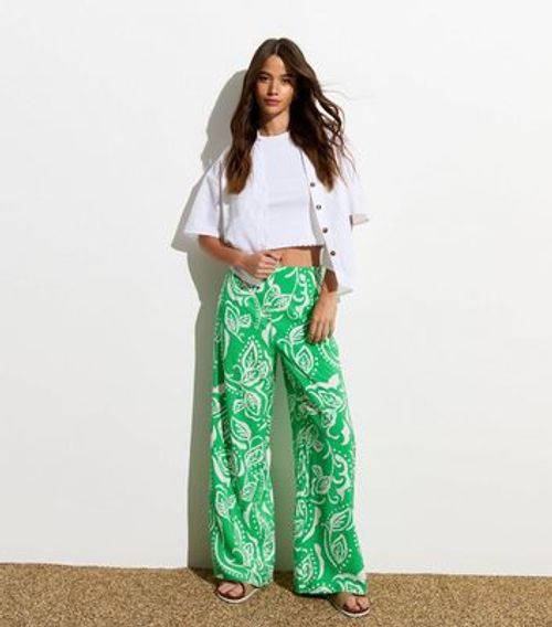 Green Leaf Print Wide Leg...