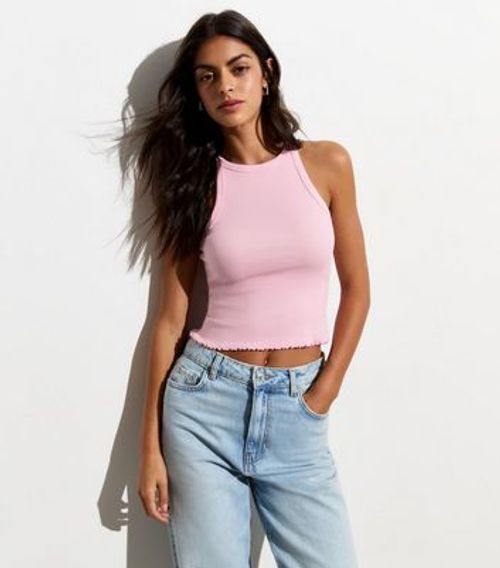 Pink Frill-Hem Crop Racer...