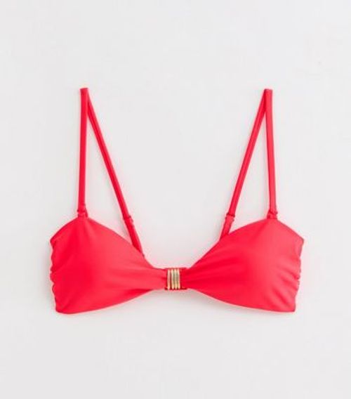 Red Metal Trim Bandeau Bikini...