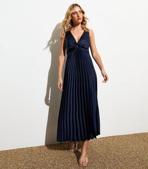 Navy Twist Front Pleated Maxi...