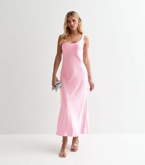 Petite Pink Satin Scoop Neck...