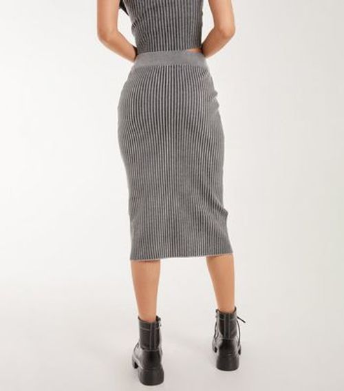 Pink Vanilla Black Ribbed Two Tone Midi Skirt New Look