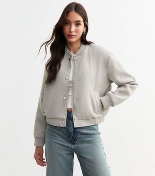 Grey Brushed Crop Bomber...