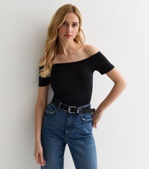 Black Bardot Short Sleeve Top...